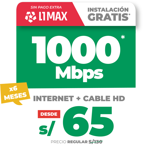 Llévate hasta 1000 Mbps desde S/65*